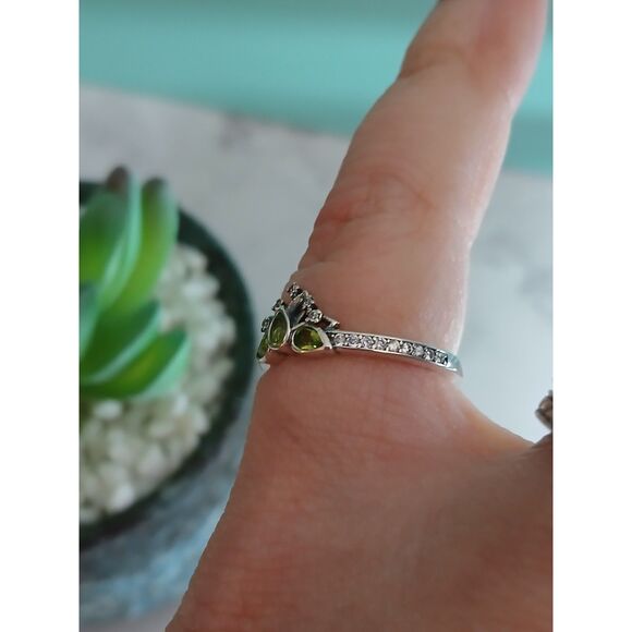 Disney Princess Tiana Tiara Ring S925 ALE 18 Bead-Set Green Pear-Shaped Crystals - Picture 9 of 13